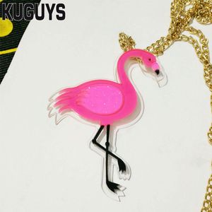 Gorący różowy flamingos wisiork Naszyjnik Sweater łańcuch dla kobiet mody akryl zwierzęcia modna letnia biżuteria