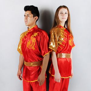 Wushu Mücadele gösterisi Elbise yarışması Kungfu sequins işlemeli ejderha high-end Nanquan Giyim uzun yumruk streç ipek Suits