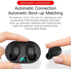 Mini TWS E6S Bluetooth 5.0 Słuchawki dla urządzeń iPhone Android Bezprzewodowe Stereo Słuchawki Earbuds z LED Digital Ładowanie Box 2020