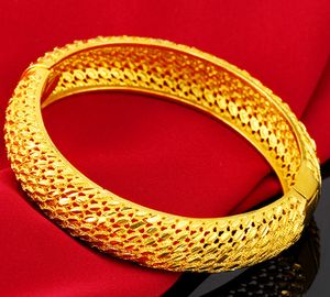 Bracciale rigido spesso cavo in oro giallo 18 carati riempito con gioielli in maglia classica per feste di nozze Bracciale rigido da donna diametro 60 mm