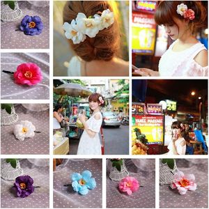 Cute satin chiffon flower hairpin brooch artificial silk flower camellia rose hair accessories hairpin clip WCW136