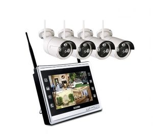 4CH 720P Camera 12 '' LCD Wireless Monitor NVR CCTV Säkerhetssystem H.265 WiFi 4-kanal Plug and Play Surveillance Set