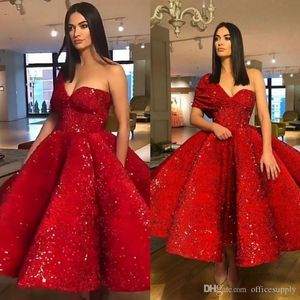 Length Sequined Tea Evening Gowns New One Shoulder Backless Draped Short Tail Prom Party Red Carpet Wear Customized