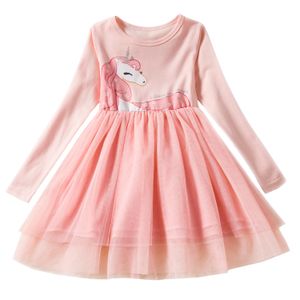 Baby Girl Tulle Tutu Dress 2-7T Barn Designer Unicorn Tryckt långärmad kjol Kids Spring Winter Dresses