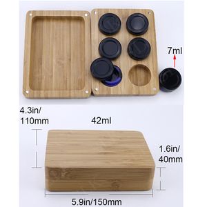 Quatro tipos de madeira de Bambu recipiente de silicone caixa de tabaco erva rolando bandeja kit de armazenamento de cera com 7 ml pequeno frasco dab mat dabber ferramenta