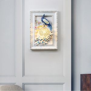 European Peacock Wall Lamp Picture Frame Hotel Living Room Background Wall Light Bedside Restaurant Creative Crystal Sconce Bedroom Decoration Lamps