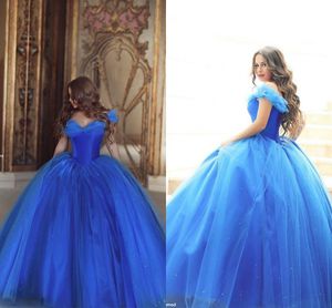 Blue Royal Princess Quinceanera Off Shoulder Cap Sleeves Sweep Train 무도회 드레스 달콤한 드레스 Abendkleider residos 15 anos