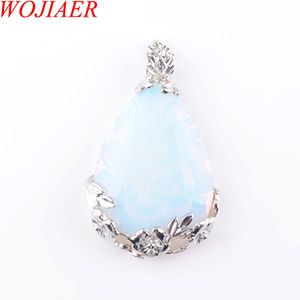 WOJIAER Tear Water Drop Love Natural Opalite Gem Stone Pendant Necklace Reiki Bead Women Jewelry N3466