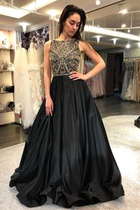 Back Design Beads Tops Black Satin Celebrity Evening Dresses with Pockets Sexy Women Long Prom Dresses robe de soiree Party Gowns