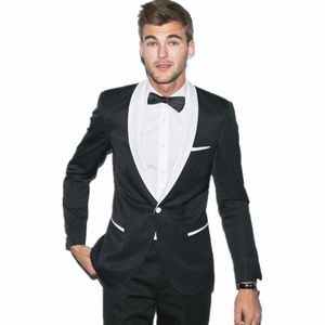 Popularny jeden przycisk Groomsmen Szal Kapel Groom Tuxedos Mężczyźni Garnitury Ślub / Prom Best Man Blazer (Jacket + Pantst + Tie) 1020