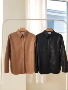 Fashion- casual leather coat shirt jacket long sleeve ladies outwear top Two color 2019 new clothes