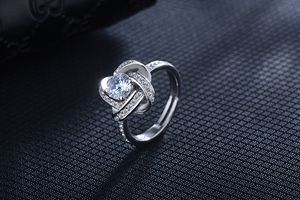 Partihandel-Ny 925 Sterling Silver Ring Clover Full Drilling Zircon Ringar Öppna Justerbar Ring För Kvinnor Hot