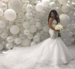 Gorgeous Sweetheart Strapless Mermaid Wedding Dresses Arabic Dubai Fitted Lace Applique Bridal Gowns Church Court Train Wedding Gown