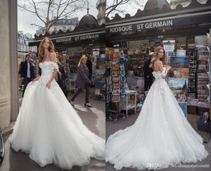 Nuovi incredibili fiori floreali 3D Amadi Abiti da spalla Abito da sposa in pizzo in pizzo arricciato