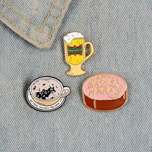 Coffee cup enamel pin women s brooch pink cake yellow beer mug lapel pin badge birthday cute cartoon creative shirt bag jewelry gifts
