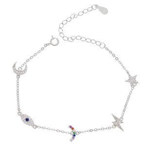 All'ingrosso-argento sterling 925 braccialetto belli svegli catena a maglia fascino per le donne arcobaleno luna buona stella occhi delicati minimi bracciali charme