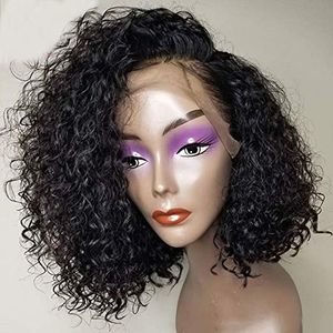 Surowa Virgin Water Fala Kręcone Bob Lace Front Ludzki Włosy Peruka Dla Czarnych Kobiet, Krótkie boczne Part Wigs Peruki 130% 10 cali Diva1