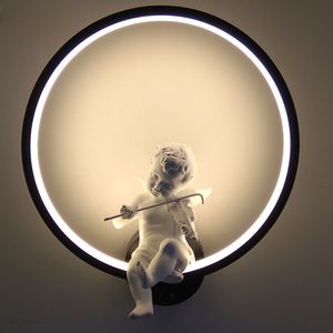 Hot selling Wall Lamps indoor black white wall lighting Minimalist art Sconce Interior with angel Home Decoration wall