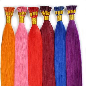 熱い販売100％本物のブラジルのケラチンヘアトリートメント私は髪の延長ブルーレッドグレーピンク赤紫色の様々な色の髪14-24インチ