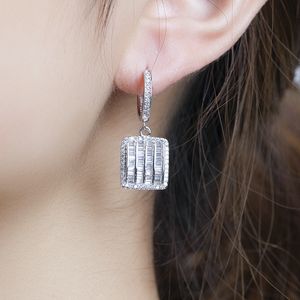 Lady's Solid 925 Sterling Silver Earrings Square Sätt ihop SONA Diamondörhängen Lyxiga bröllopsmycken för kvinnor Gift Girls