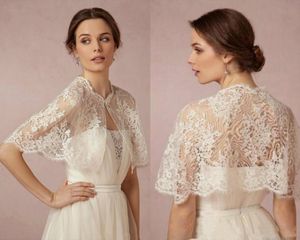 Vintage 2019 Wedding Wrap White Ivory Bolero Bridal Jackor Juvel Neck Ärmlös Lace Bhldn Plus Storlek Bröllopjacka