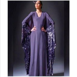 Pailletten-Vailletten-Saudi-Arabien-Abendkleider Langärmele A-Line Dubai Kaftan Prom Kleider Chiffon Paine Party Kleid Vestidos