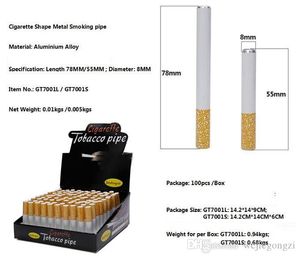 In voorraad aluminiumlegering sigarettenvorm roken pijp één hitter bat metalen dugout 100 stks doos 78mm 55mm lengte metalen pijpen tabakspijpen met