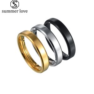 4mm 6mm 8mm anéis de aço inoxidável para homens mulheres simples casal casamento altamente polido bordas banda de noivado anel jóias preta ouro prata