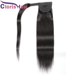 Enrole em torno do cabelo humano rabo de cavalo Virgem peruana reta macia pasta extensões de rabo de cavalo clip in ins Horsetail cor natural pônei cauda pentear