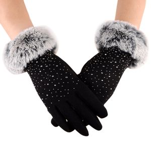 Frauen Handschuhe Volle Finger Faux Pelz Verdicken Winter Warme Kaschmir mit bohrer Weibliche Outdoor-Sport Warme Handschuhe # YL5