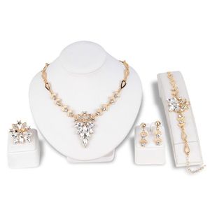 4 sztuki cztery kolory biżuteria weselna woda kropla kryształowy kołnierz łańcuch zestaw biżuteria ślubna perły luksusowe bransoletki naszyjnik kolczyki