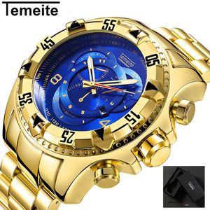 TEMEITE Relogio masculino Top Marca de Luxo Ouro Big Dial Relógios de Quartzo Masculino Relógio de Pulso À Prova D 'Água Militar Dropship