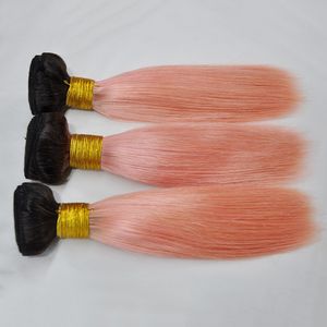 Epacket 100% human 1B Pink Rose Gold Ombre Human Hair Bundles Brazilian Hair 3 Bundles Remy Hair Extensions