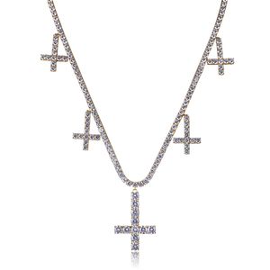 Men's Zircon Cross Pendant With 4mm Tennis Necklace Chain Gold Silver Color Hip hop Jewelry 18inch-30inch