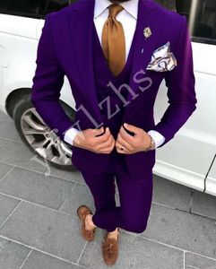 Красивый One Button Groomsmen Пик нагрудные Groom Tuxedos Мужские костюмы венчания / Prom / Dinner Best Man Blazer (куртка + брюки + Tie + Vest) W26