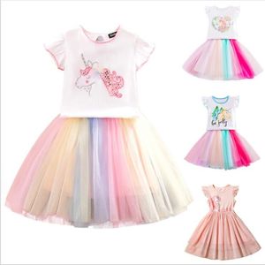 Sukienki dla dziewcząt Dziecięce Sukienka z nadrukiem jednorożca A-line imprezowa sukienka Tiul Butique Sukienka Summer Princess Beach Sukienki