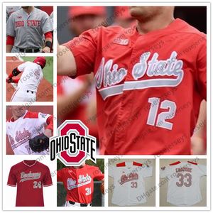 NCAA Ohio State Buckeyes Beyzbol 2. Kobie Foppe 3 Jake Vance 12 Tyler Cowles 44 Connor Curlis Koleji Gri Beyaz Kırmızı Formalar S-4XL