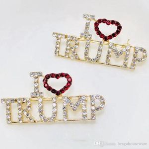 私は女性クリスタルラインストーンのためのトランプラインストーンブローチピンが大好きですRhinestones Letters Love Trump BrowchコートドレスジュエリーブローチBH2251 TQQ