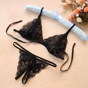 New Fashion New Sexy Womens Lace Open Bra Crotchless Thong G-string Bikini Set Lingerie Black White Pink Red A1