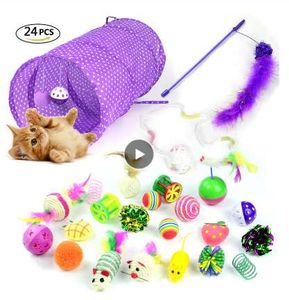 CAT TOY 24шт / набор Pet Kit Складной туннель кошка игрушка весело Белл перо мыши формы домашних животных котенок собака кошка интерактивные игры