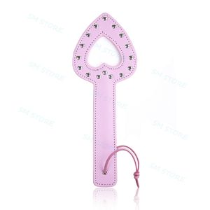 Bondage Preliminari Nero/Rosa A Forma Di Cuore Rivetto Paddle Floggar Riding Crop Whip 876E