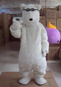 Dia das bruxas branco urso polar Mascot Costume Top Quality Óculos Dos Desenhos Animados Urso Anime caráter personagem de Natal Carnaval Trajes Do Partido