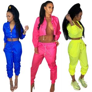 Mulheres Outono Two Piece Set mangas Compridas Top e Calças jaket casaco calças terno Casuais cordão Outfit Esportes Sólidos Fatos de Treino LJJA2608