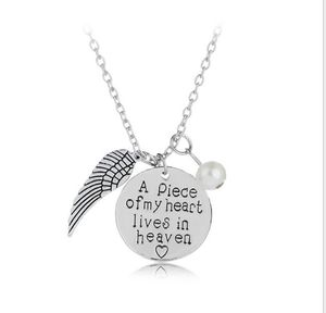 A piece of my heart lives in heaven Personalized Handwriting Necklace Remembrance Necklace Memory Angel Wing Jewelry WY112