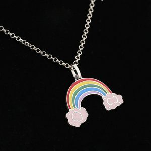 s925 European and American new rainbow cloud epoxy necklace women's retro rainbow pendant silver necklace fashion couple necklace