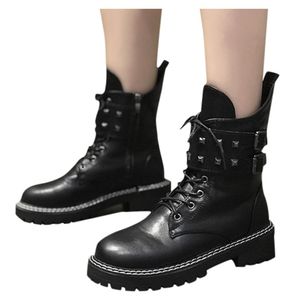 Heißer Verkauf – Damen-Stiefeletten mit quadratischem Absatz, lässige kurze Röhren-Stiefeletten, Gothic-Punk-Stil, Schnalle, Knöchel, nackte Schuhe, Gummi-Schneestiefel