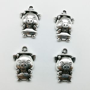 100st Pig Djur Charms Pendants Retro Smycken Tillbehör DIY Antik Silver Hänge För Armband Örhängen Keychain 23 * 15mm