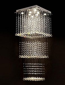 Modern Square LED Crystal Chandelier Lighting Stairs Raindrop Ceiling Light Fixture for Hallway Stair Foyer Living Room