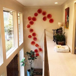 Lobby Entrance Red Glass Flower Plates Murano Lamps Villa Hotel Decoration Wall Art Hanging