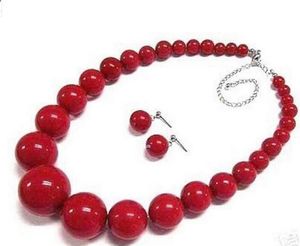 FREE SHIPPING+ +Women's jewelry red coral bead necklace earring set
